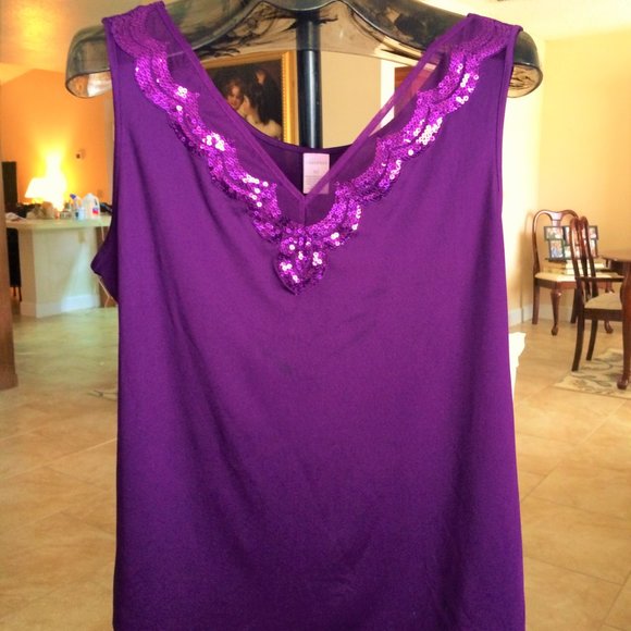 NWT Cabernet Plum (Purple) Sequined Tank Top - XL - Picture 4 of 5
